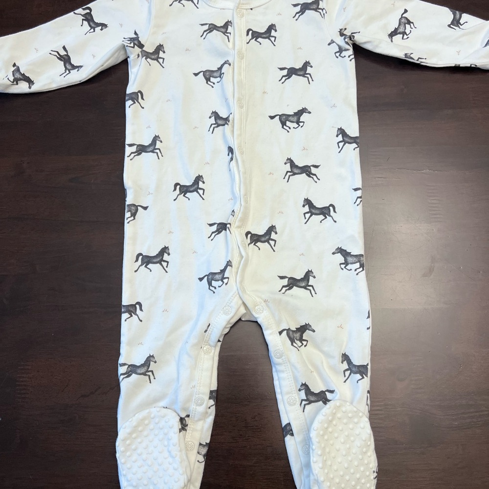 Petit Lem White and Black Horse Print Footie